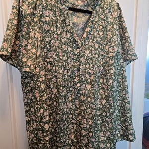 Floral Green Short Sleeve Blouse